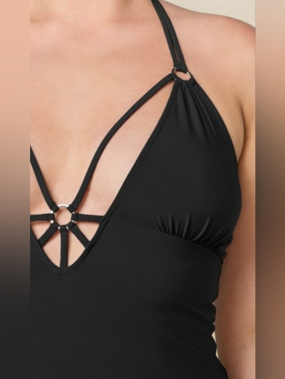 VENUS Strappy Black Top w/ Silver O-Rings, Hoops, Low-Cut, Sexy, Goth, Punk